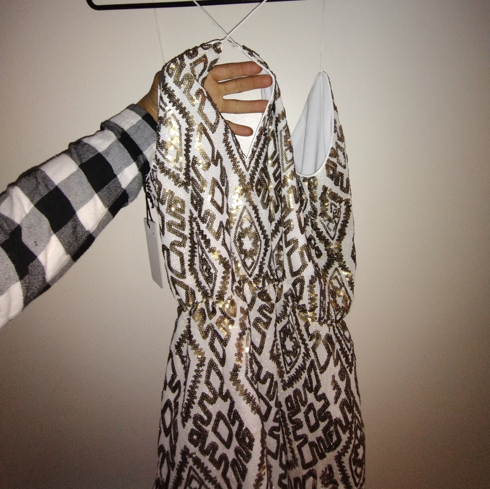 Gold and cream shorts romper spaghetti strap